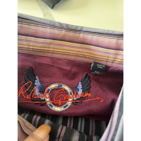 Robert Graham Men’s Classic Button Down Striped Shirt  Sz XL Flip Cuff Purple - Picture 8 of 12